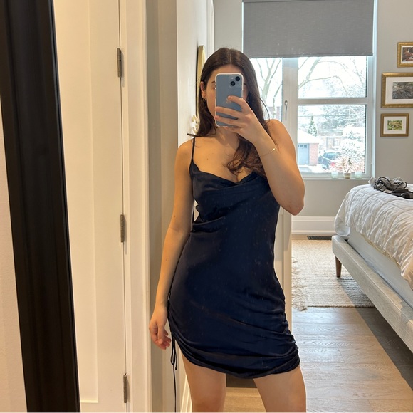 Navy Blue Aritzia Wilfred Only Ruched Slip Dress - Picture 5 of 6